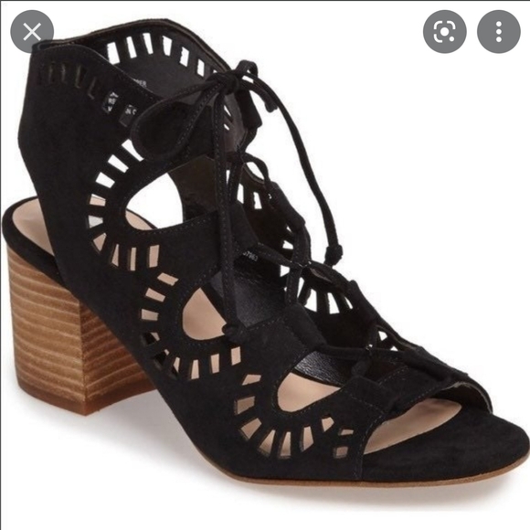 BP Decker Black Laser Cut Lace Up Sandals - Picture 2 of 15